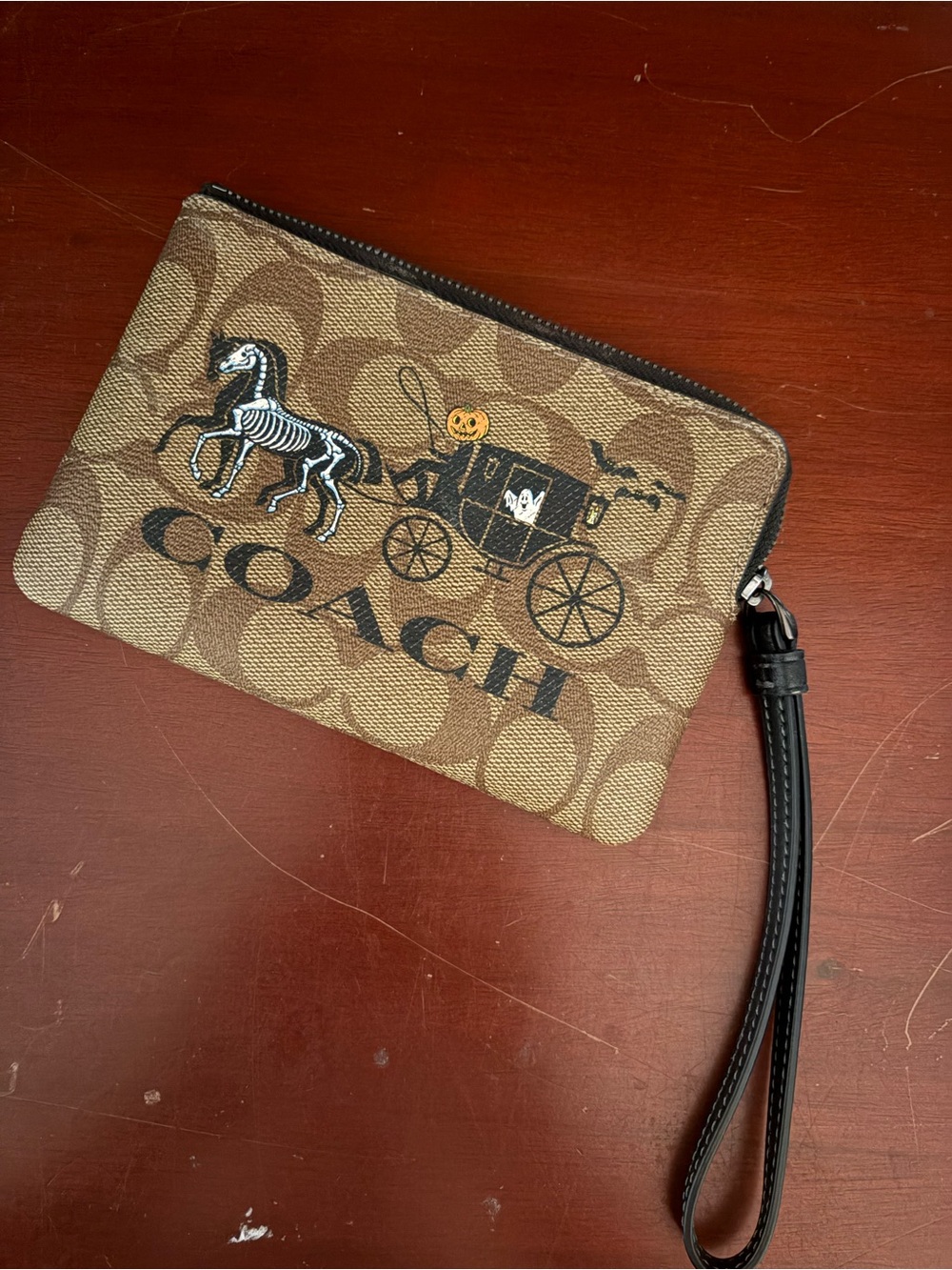 Coach Brown Signature Canvas Halloween Wristlet
